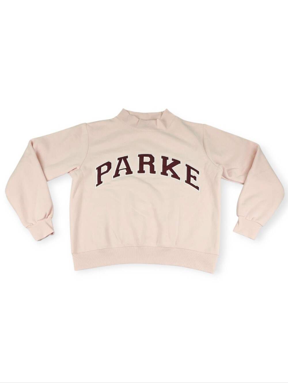 Parke Varsity Mockneck Rose + Port Sweater Women's Size S/M Pink NWT